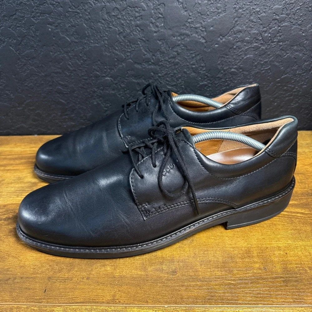 ECCO Helsinki Black Leather Plain Toe‎ Oxford Shoes Mens EU 41 US 7-7.5